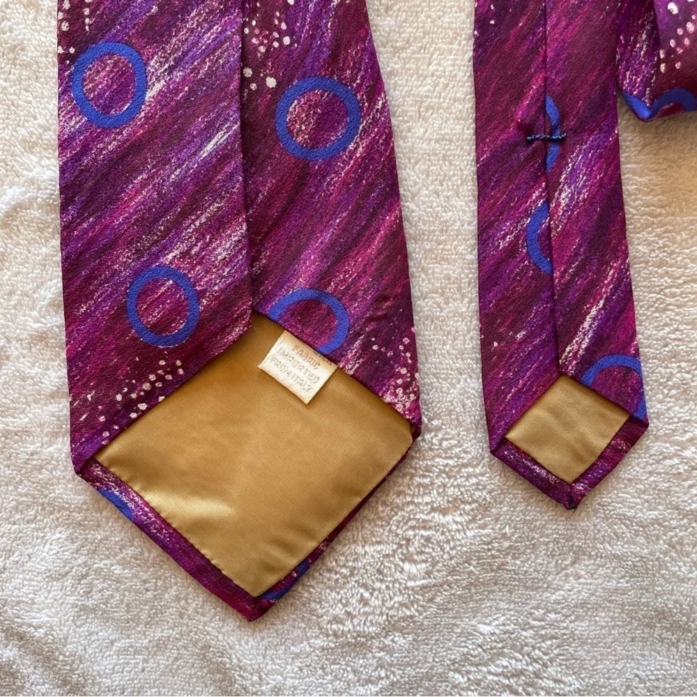 Perry Ellis hand painted Purple Patterned Men's Tie 100% silk